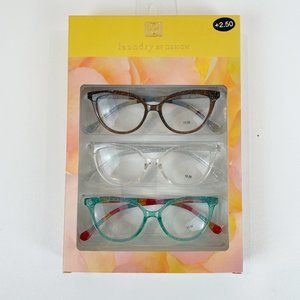 Laundry by Design +2.50 Reading Glasses Glitter Aqua Clear Brown Striped